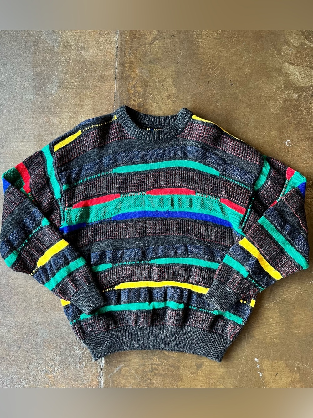Vintage 90s Coogi Pure Wool 3D Knit Gray Colorful Knit Sweater Unisex Medium M